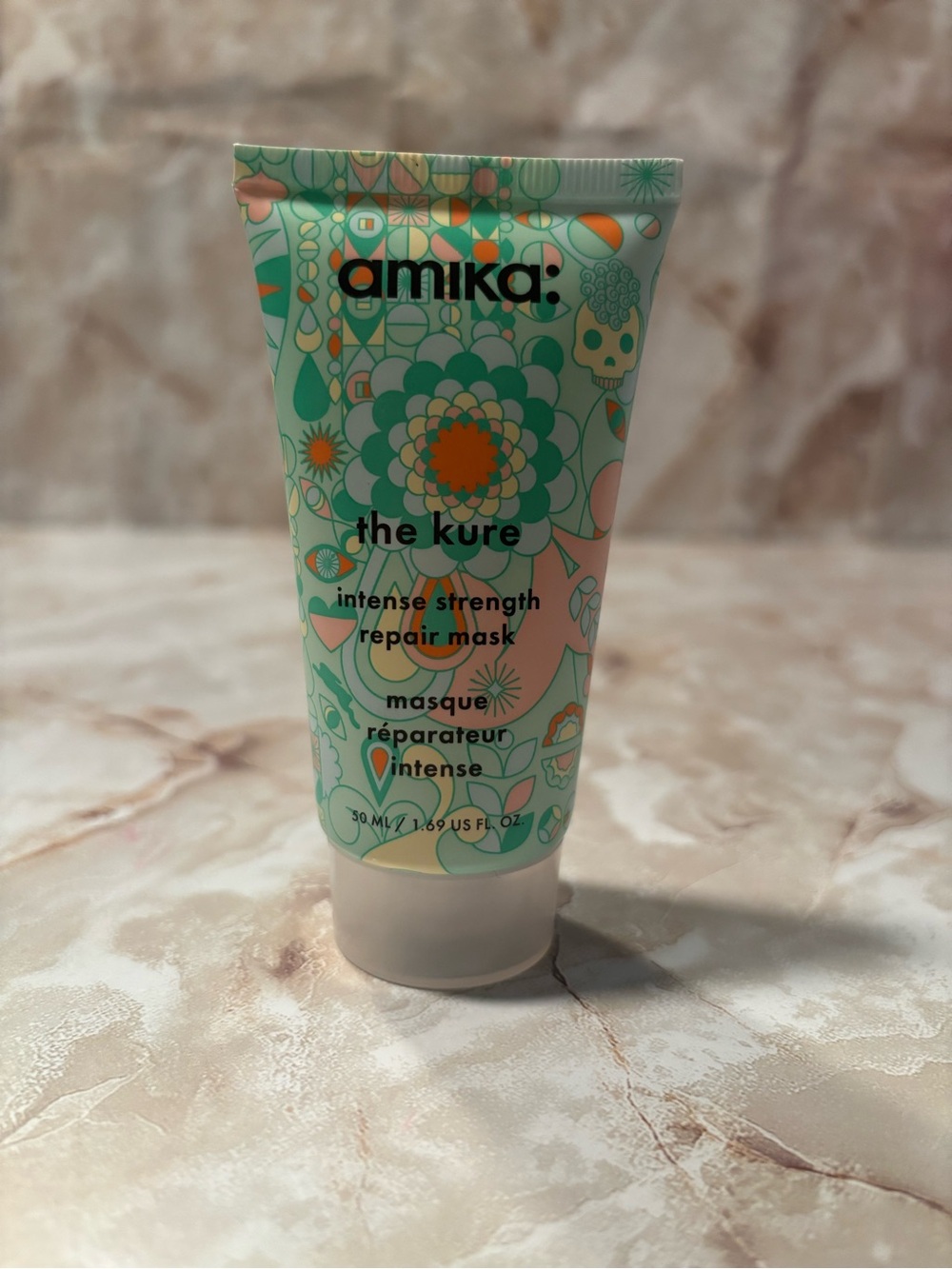 amika The Kure Repair Mask - Green & Orange Floral Tube